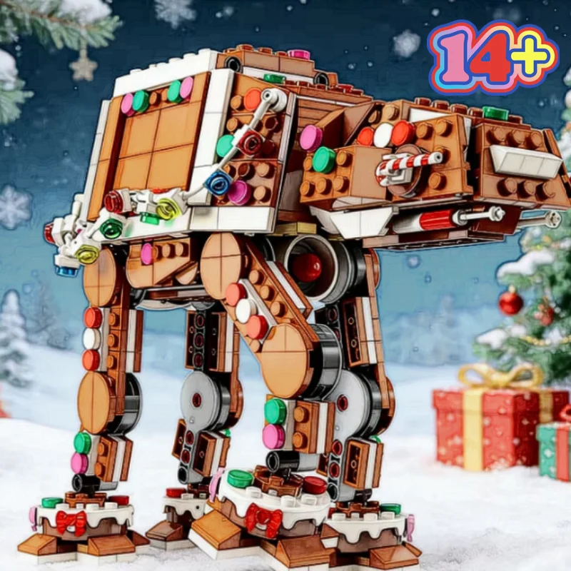 697-teiliges Weihnachts-Lebkuchen-Snowspeeder AT-AT Erweiterungsset Bausteine Modell Kreative Raumschiff-Szene DIY Montage-Bausteine Geschenke