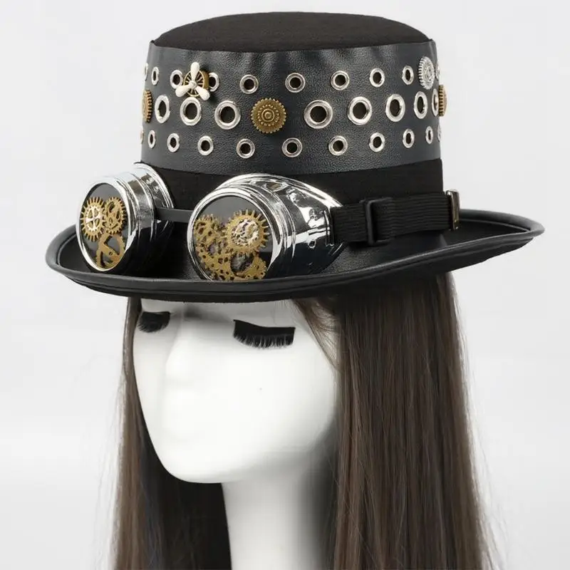 31BB Grommet Gear Gothic Top Hat for Coser Steampunk Goggles for Party Themed Event Halloween Accessory