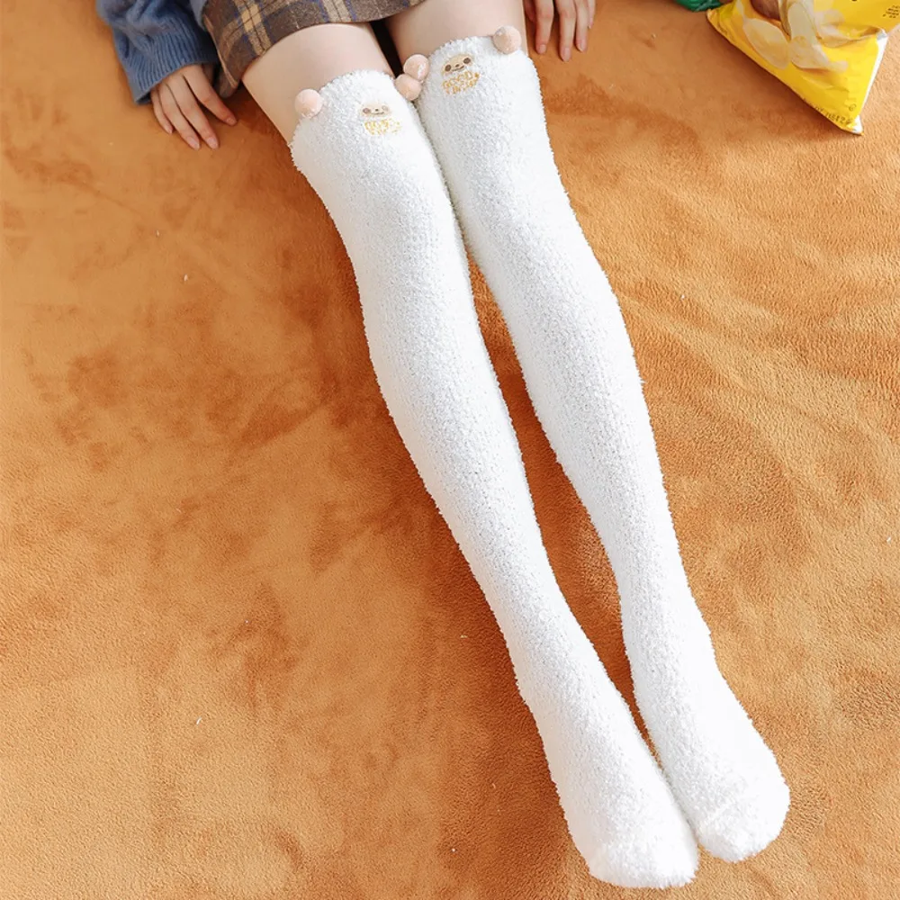 

Korean Style Striped Over-knee High Socks Cartoon Bear Winter Stockings Women Warm Thicken Calf Snow Scoks Christmas Gifts