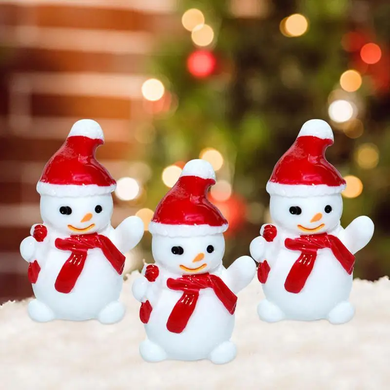 10pcs Cute Mini Christmas Snowman Figurines Christmas Decor For Dining Rooms Mini Snow Doll Resin Snow Desktop Ornaments