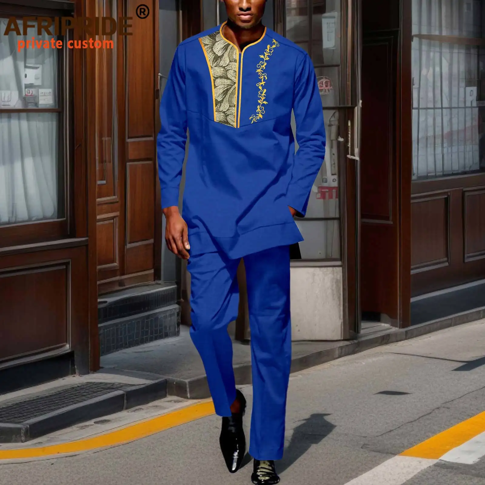 Men`s Clothes African Embroidery Print Shirts and Pants 2 Piece Set Traditional Wear Plus Size Tracksuit Tribal Outfits 2416115