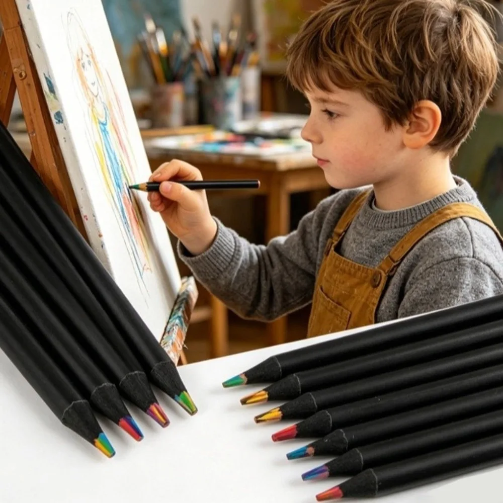 12pcs/Box Wooden Colored Pencils Rainbow Multi-color Core Gradient Colored Pencils Durable Mixed Sketch Pencils Drawing