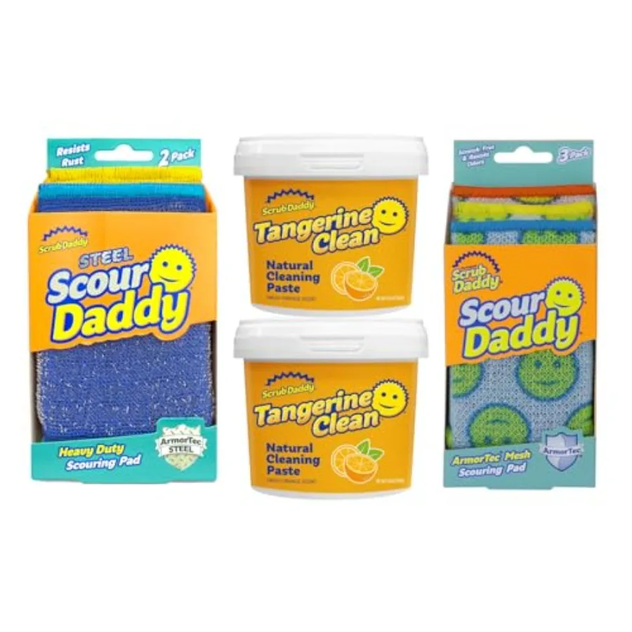 

Набор для глубокой очистки - Губки для чистки Scour Daddy (3 шт.), стальные чистящие губки (2 шт.) и универсальное чистящее средство с ароматом мандарина (2 шт.) - Кухня +