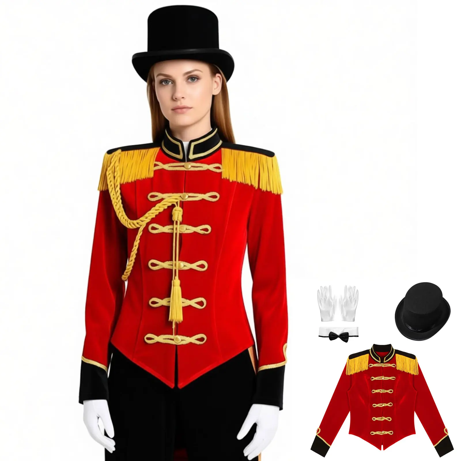 

Женский костюм на Хэллоуин: Костюм Щелкунчика, Униформа Королевского почетного караула, Куртка циркового директора, Пальто, Шляпа, Перчатки, Бант