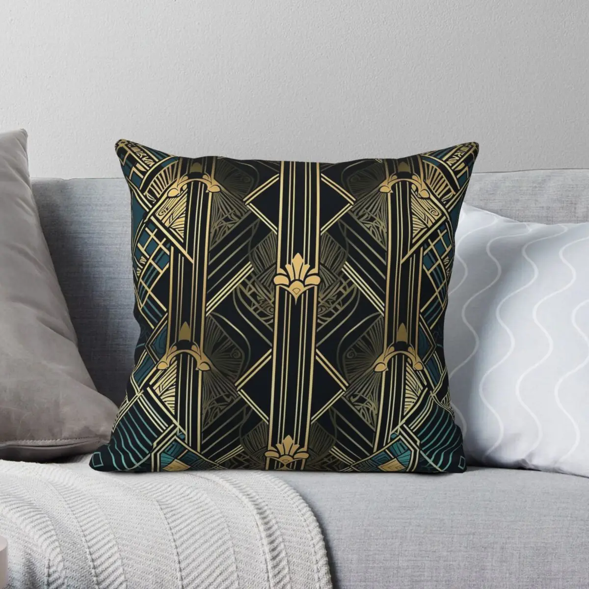 Gilded Timeless Motifs Square Pillowcase Polyester Linen Velvet Pattern Zip Decor Throw Pillow Case Sofa Seater Cushion Cover