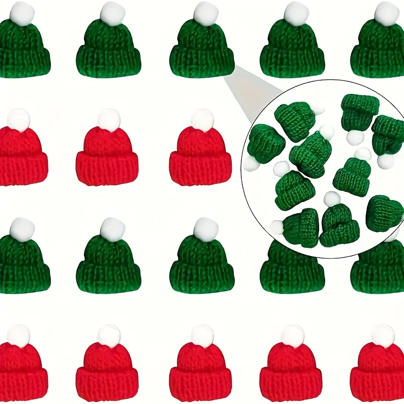 10/20 قطعة، قبعات عيد الميلاد الصغيرة المحبوكة - ديكورات يدوية الصنع، مناسبة لتعليق شجرة عيد الميلاد، والإكسسوارات الموسمية