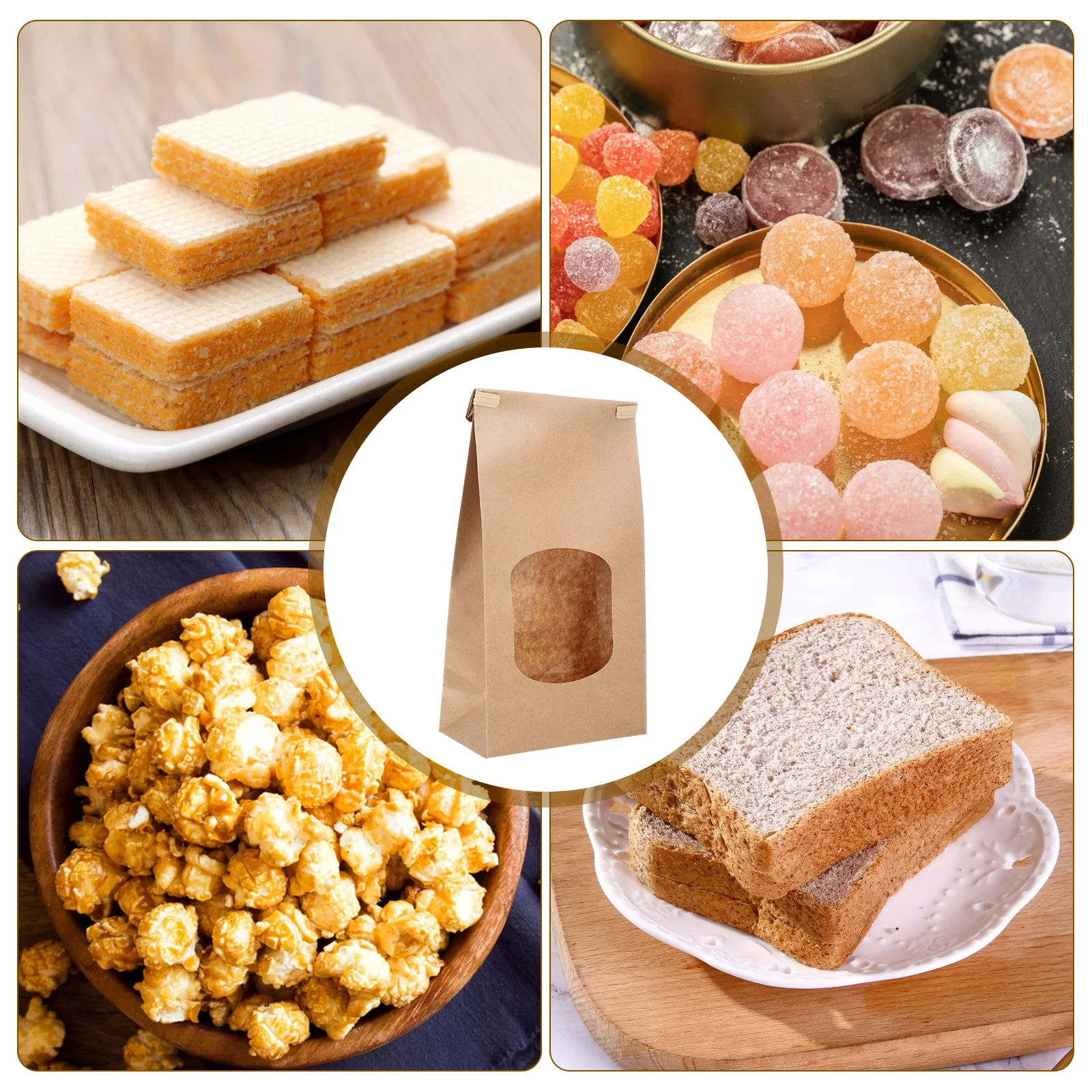 

50pcs Kraft Bread Bags With Household Bread Bags Clear Window Portable Toast Packaging Pouches For Baking Bakery Supplies