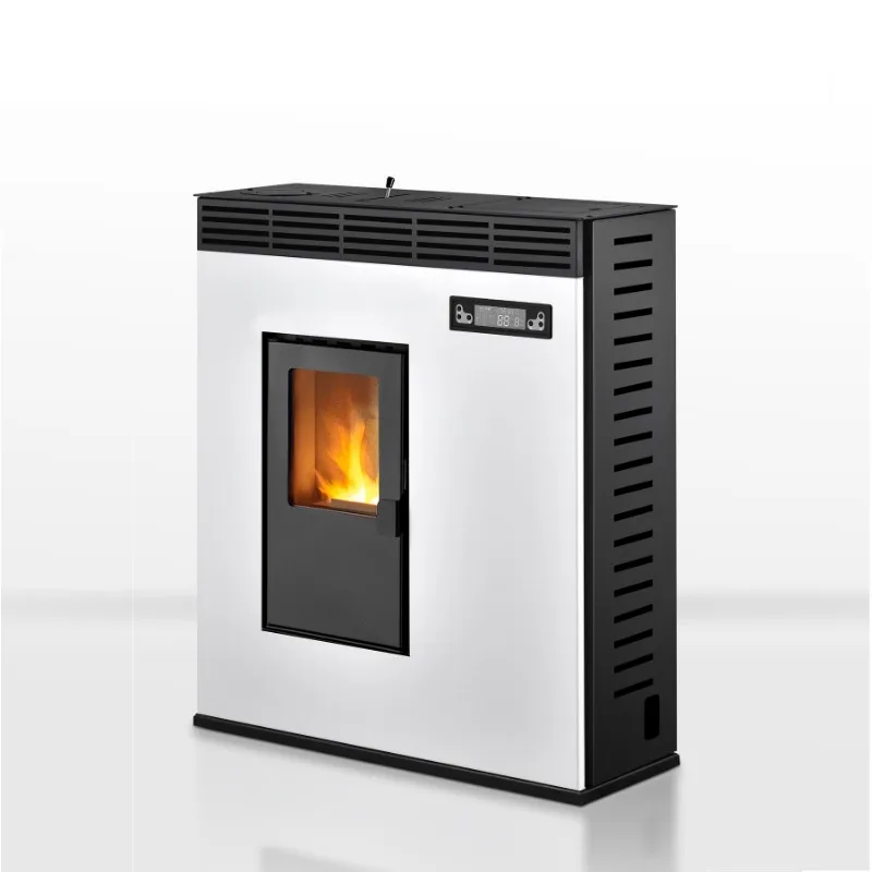Efficiency 90%+ Modern Metal Freestanding Wood Pellet Stove With Remote Control 9KW For Villa Indoor Use