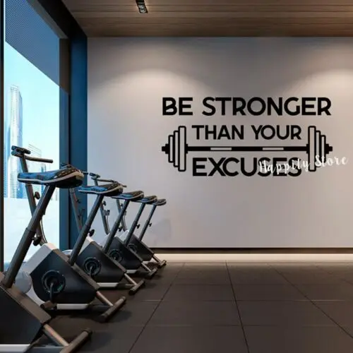 Gym Fitness Wall Decal Be Stronger Than Your Excuses - Motivational Quotes Sports Home Interior Decor Vinyl Art Sticker P214