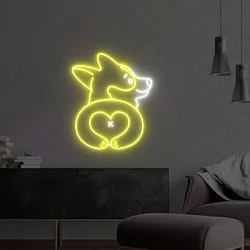 Corgi Butt Neon Sign Cute Dog Led Lights Custom Animal Wall Art Lights Baby Kids Bedroom Night Lamp Game Room Bar Beer Club Sign