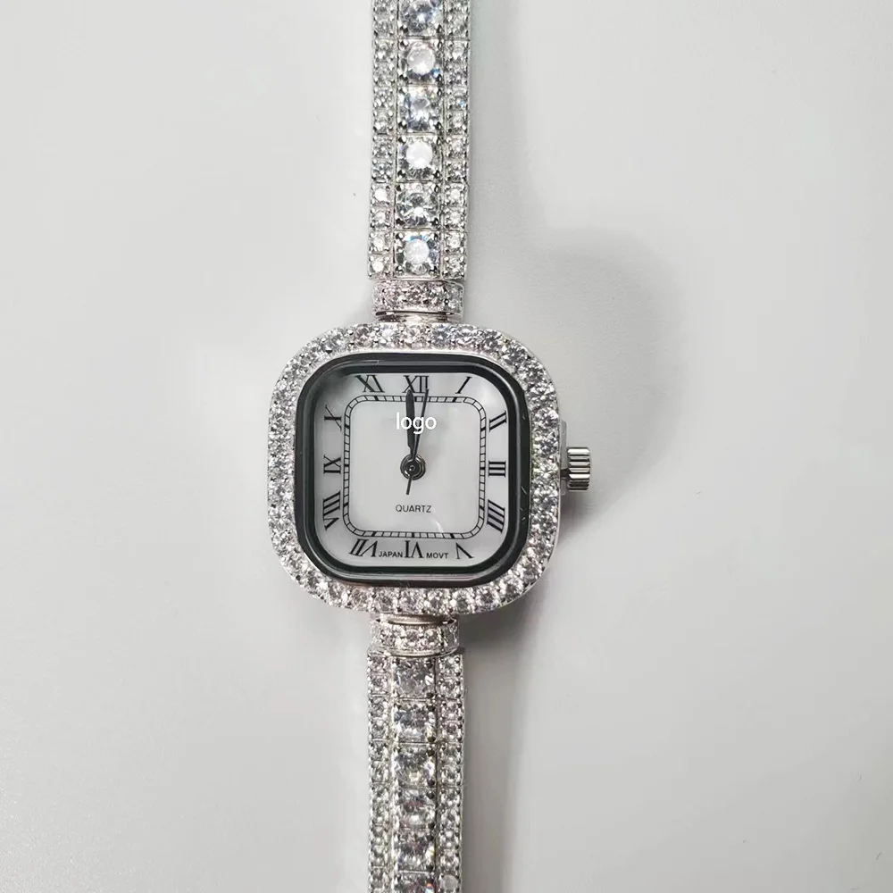 

Fashion Lady Geneve Diamond Watch Women Ice Out Waterproof Quartz 925 Sterling Silver Watch