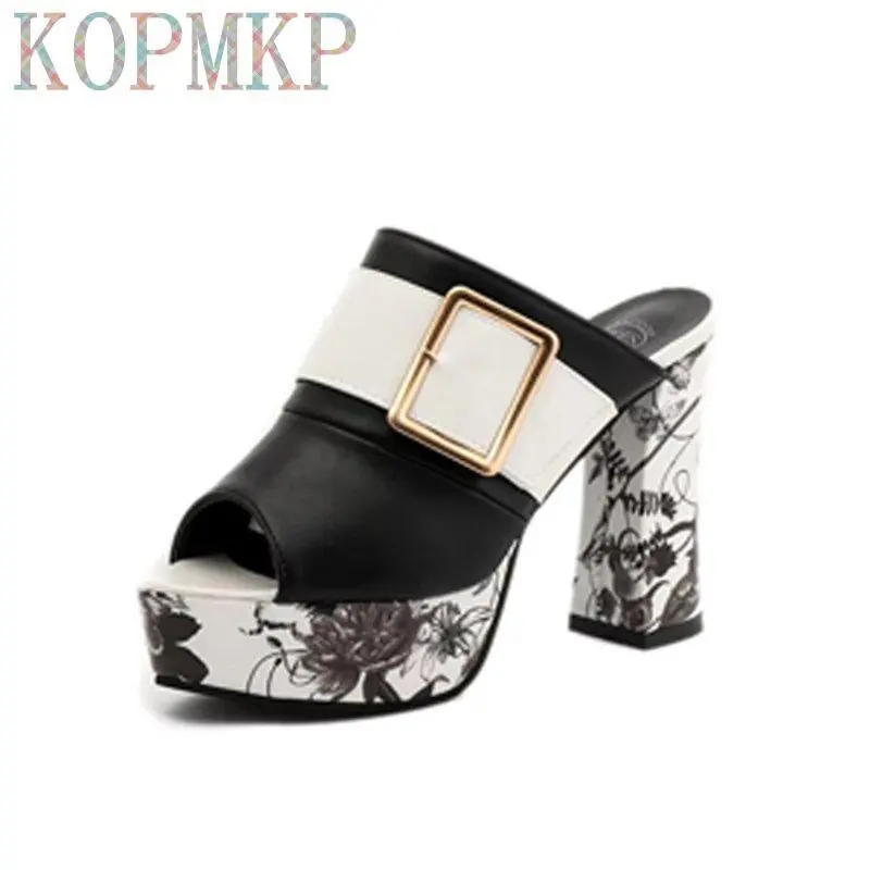 3Color Fashion Summer Women Elegant Buckle High Heel Sandals Peep Toe Platform Shoes Sexy Chunky Heel Shoes Lady Thick Heel 40