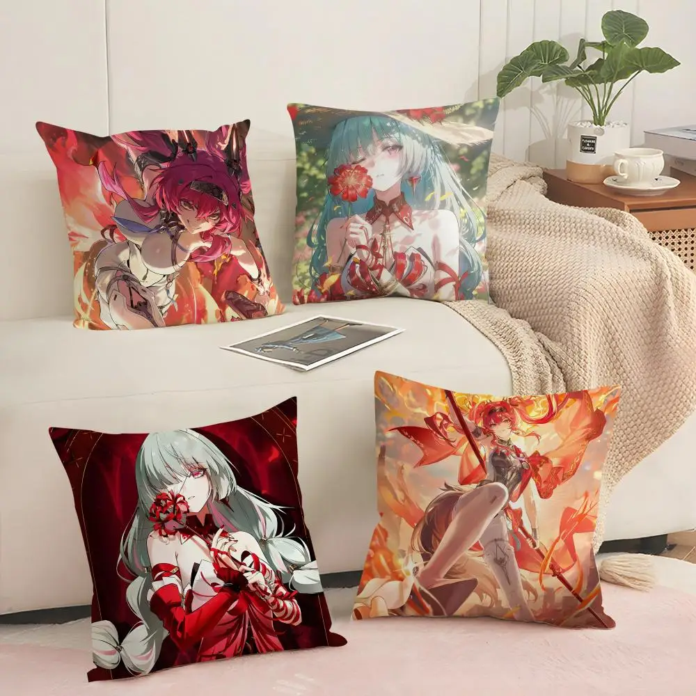 Game Wuthering Waves Cushion Cover Silky Short Plush with Invisible Zipper Dustproof Sofa Pillow Cover for Home Decor