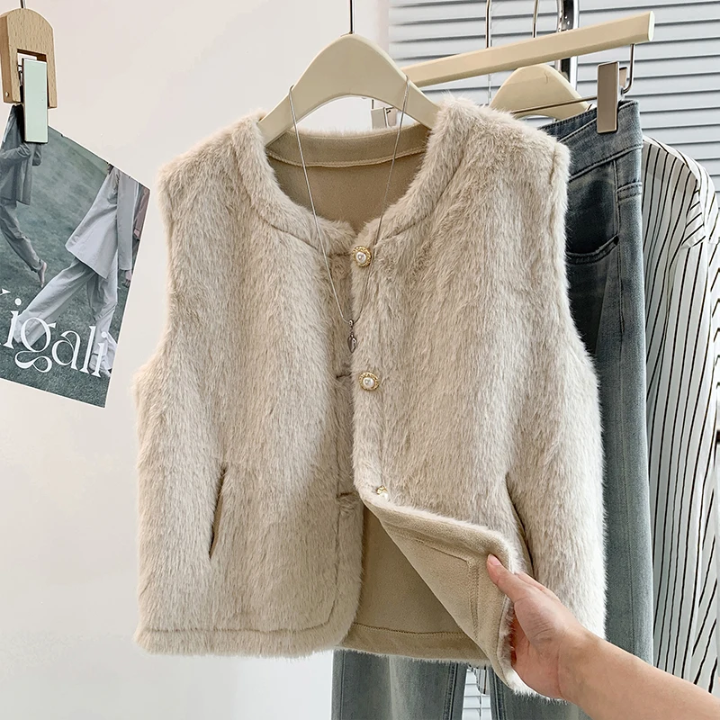 Autumn Winter Lightweight Warmthless Sleeveless Oversized Forest System Coat Jacket Vest Outerwear for Women Fashion Versatile