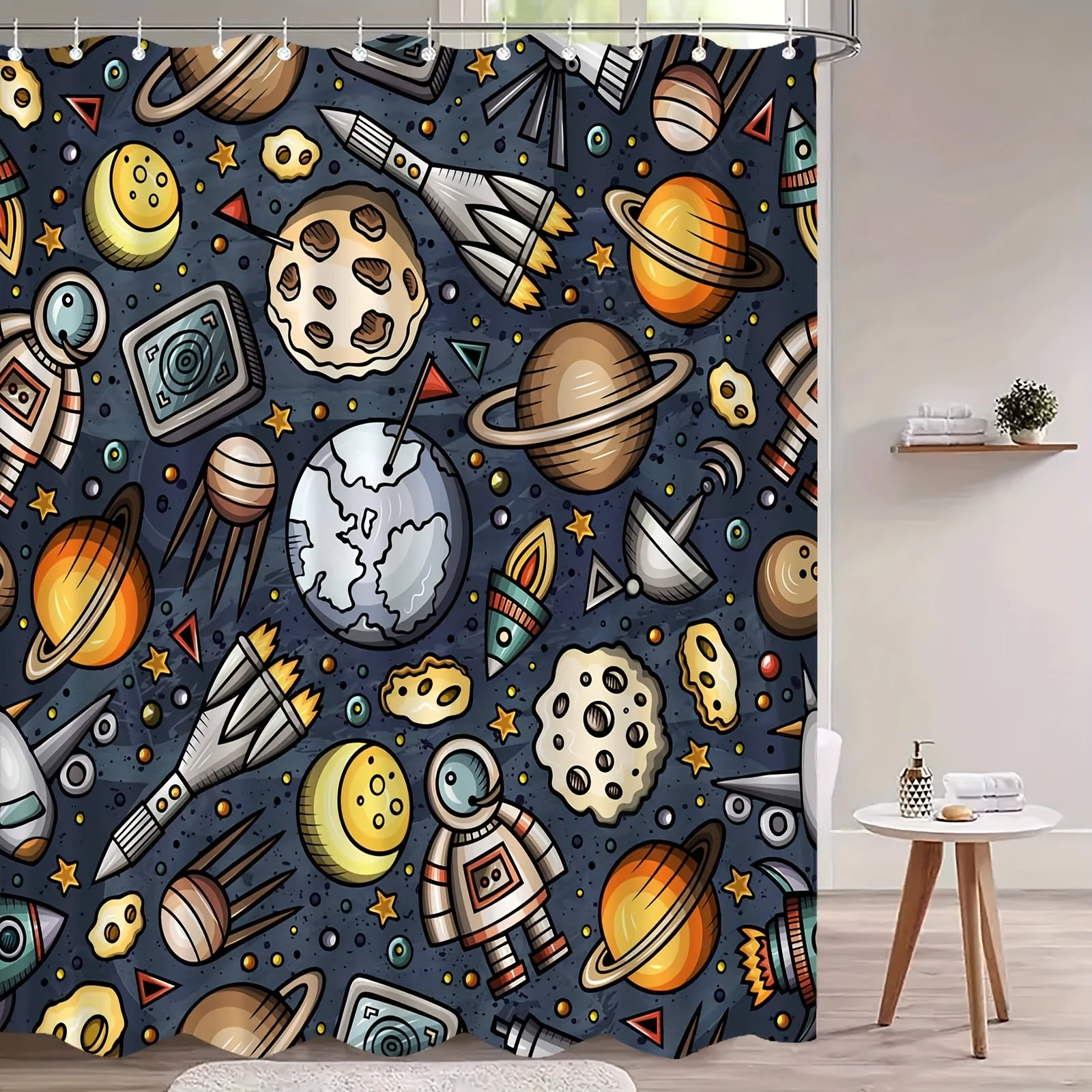 JIT1pcs Outer Space Astronaut Shower Curtain, High-end Elegant and Anti Fog Bathroom Curtain, Multifunctional Curtain, Bathroom