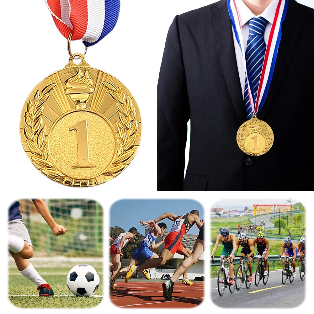 1-20Pcs 5cm Gold/Silver/Bronze Medal Sports Rewards With Neck Ribbon Students Rewards Competition Medals For Marathon Ball Games