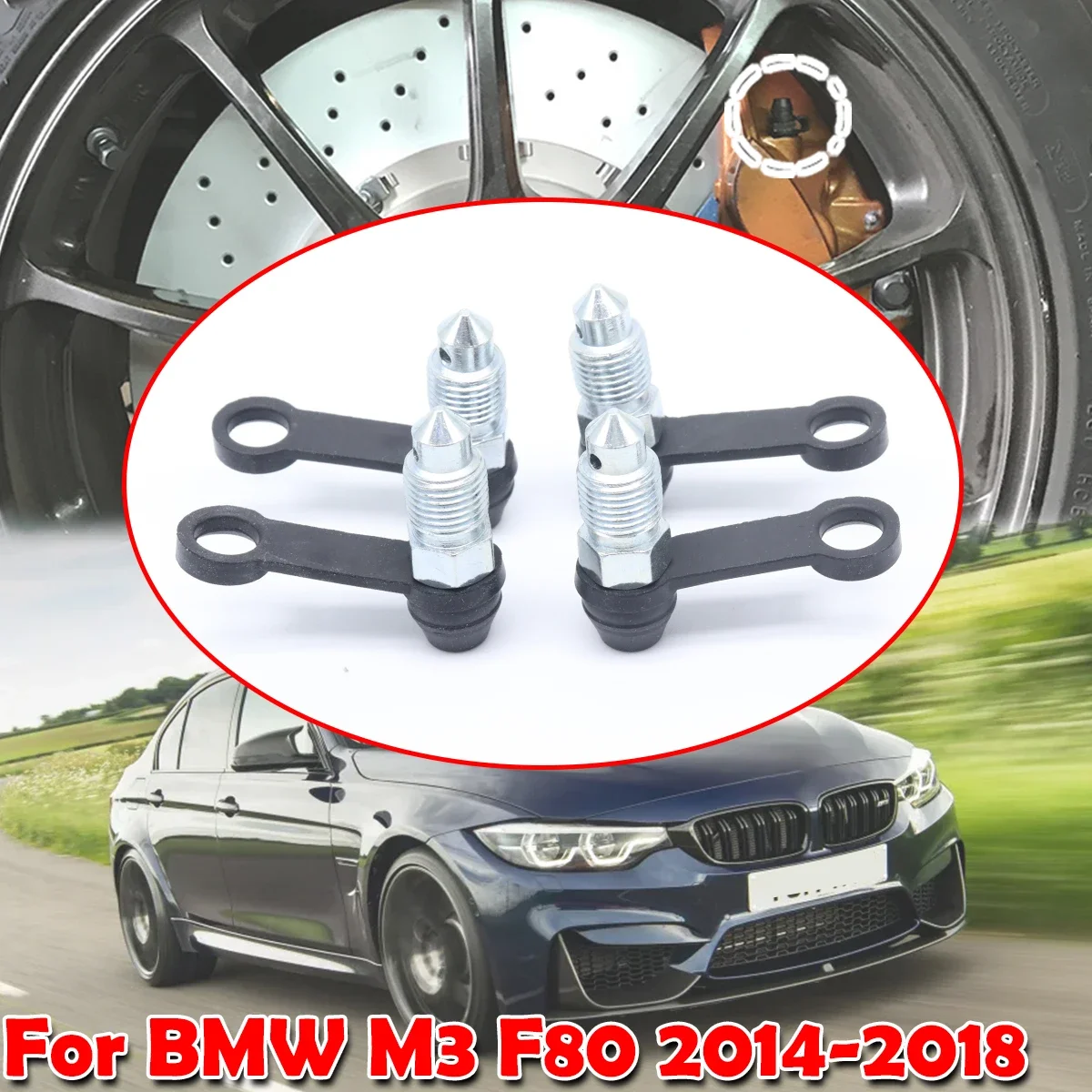 

For BMW M3 F80 2014 2015 - 2018 Front Rear Bleeder Valves and Rubber Dust Caps Left Right Caliper Bleed Nipple Screw Repair Kit