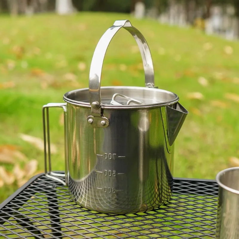 1PC Compact and Portable 1.2L Outdoor Steel Kettle for Camping Picnic and Hanging Cookouts - view 5