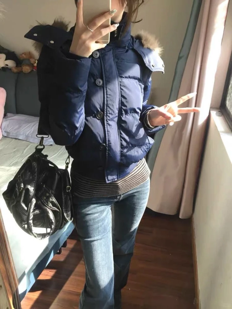American Vintage Long Sleeve Solid Hooded Parkas Women Streetwear Y2k Retro Faux Fur Collar Patchwork Coat Autumn Winter 2026