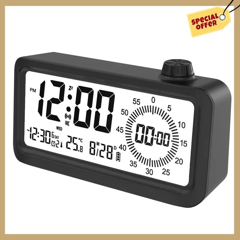 Будильник обратного отсчета, двойной дисплей, визуальный менеджер, будильник, ручка обнаружения температуры окружающей среды, дизайнерские часы, черный, прочный