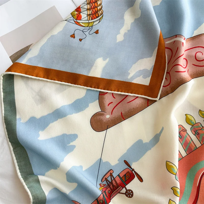 Двусторонний принт, большая шелковая шерстяная женская квадратная бандана, роскошный квадратный шарф-шаль для модных леди