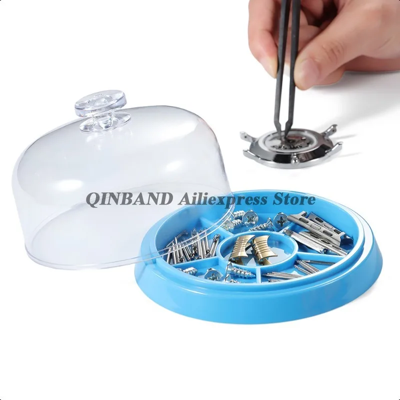 6 فتحات ساعة أجزاء حركة غطاء ورقة الغبار مع صينية الساعاتي حامل مقاوم للرطوبة صينية صندوق تخزين حامي أدوات إصلاح