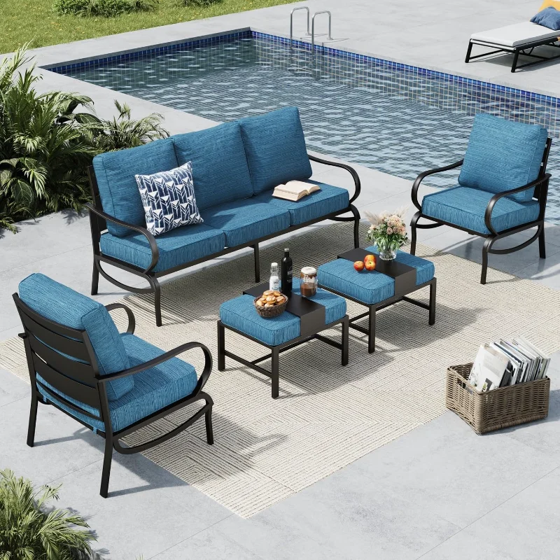 

MFSTUDIO 5 Pieces Patio Conversation Sets, 7 Seats Metal Patio Furniture Sets with 1 x 3-Seat Sofa, 2 x Sofa Chairs, 2 x Ottoman