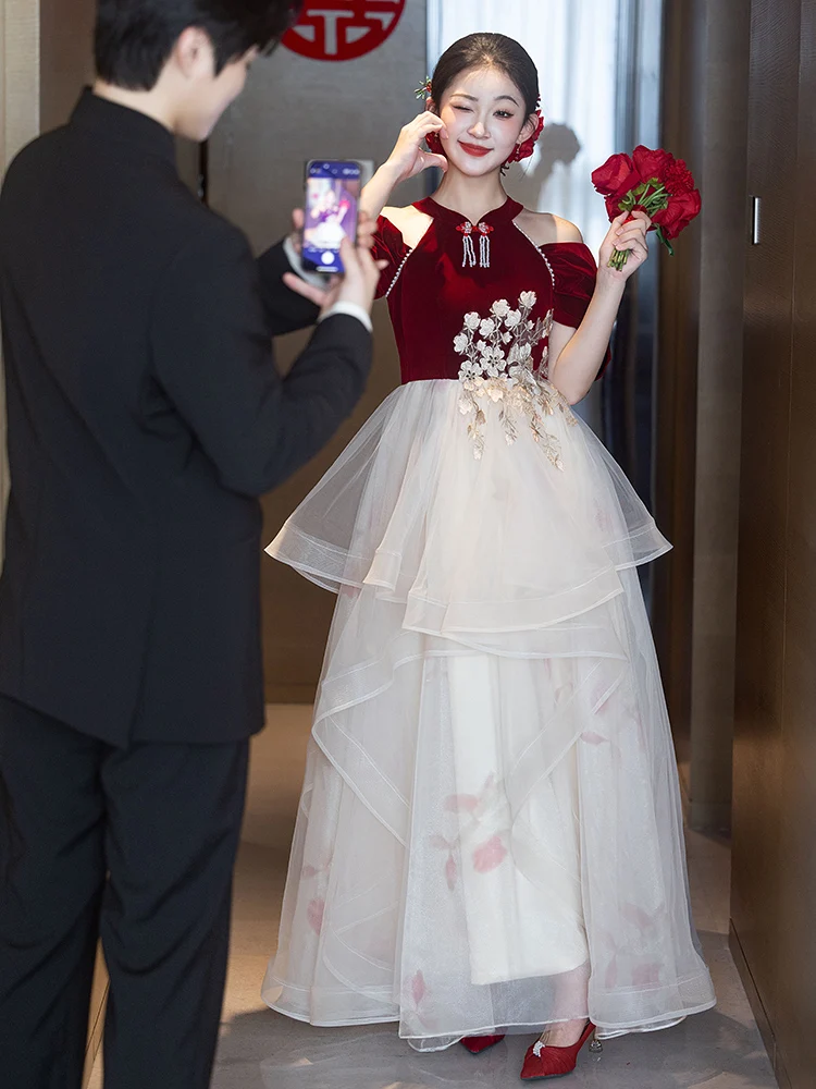 

Materni Bridal Gown Red Hanging Ne Casual Wedding Return Home Suit Skirt Large Size Fat MM Summer Wedding Dr