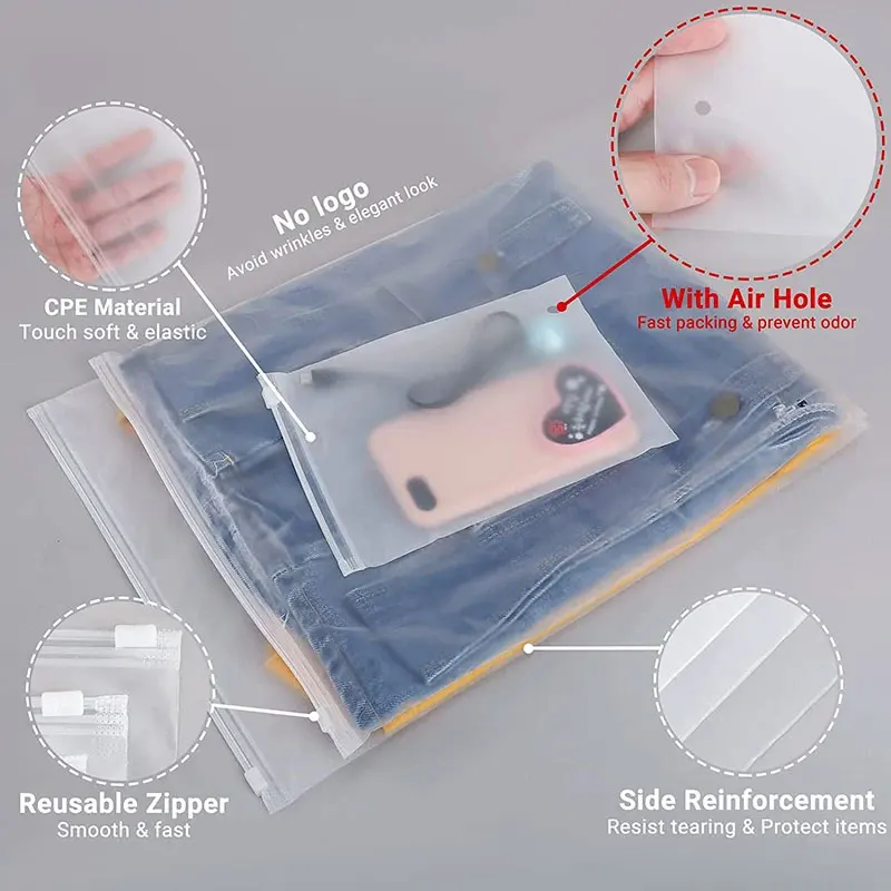 50/100Pcs Travel Frosted Ziplock Bag PE Storage Bag Plastic Zipper EVA Translucent Bag Ziplock Bag Waterproof Packaging Bag