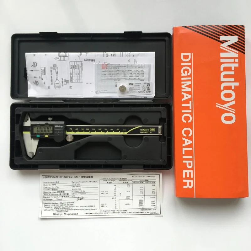 Calibrador Digital Absoluto Mitutoyo, Calibrador Vernier Electrónico de Acero Inoxidable con Pantalla LCD, Herramienta de Medición de Precisión de 0.01 mm