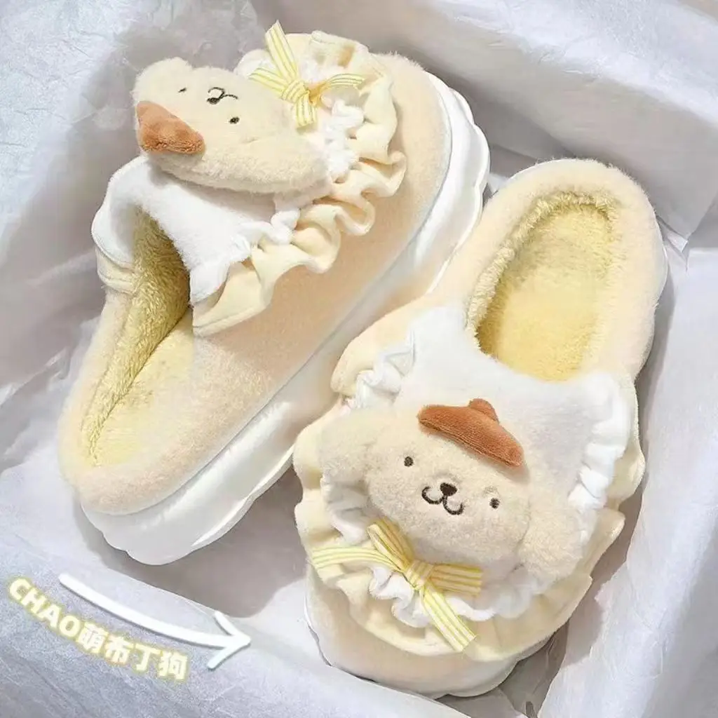 Ciepłe bawełniane kapcie Sanrio Kawaii Cartoon Hello Kitty Cinnamoroll Kuromi Melody Slippers Girl Winter Cute Home Shoes Gift