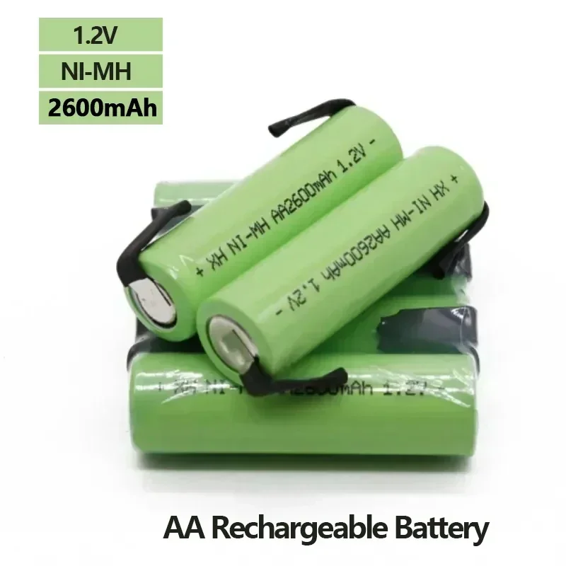 

1.2V AA Rechargeable Battery, 2600mah, NI-MH Cell, Green Housing with Solder Tabs for Philips Electric Shaver, Razor, Toothbrush