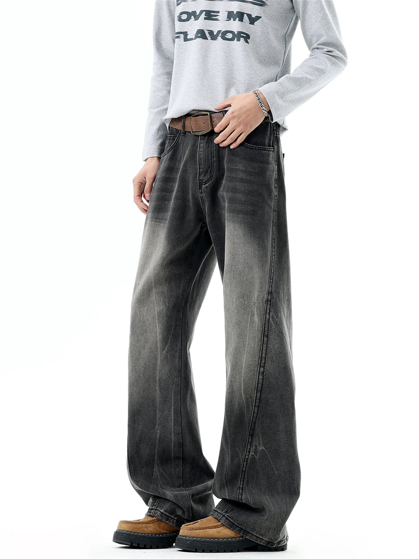 

Мужские джинсы Waed adual Bla Lightning Pattern, прямые, повседневные, свободного кроя, молодежные, трендовые, осенние, в стиле High Street