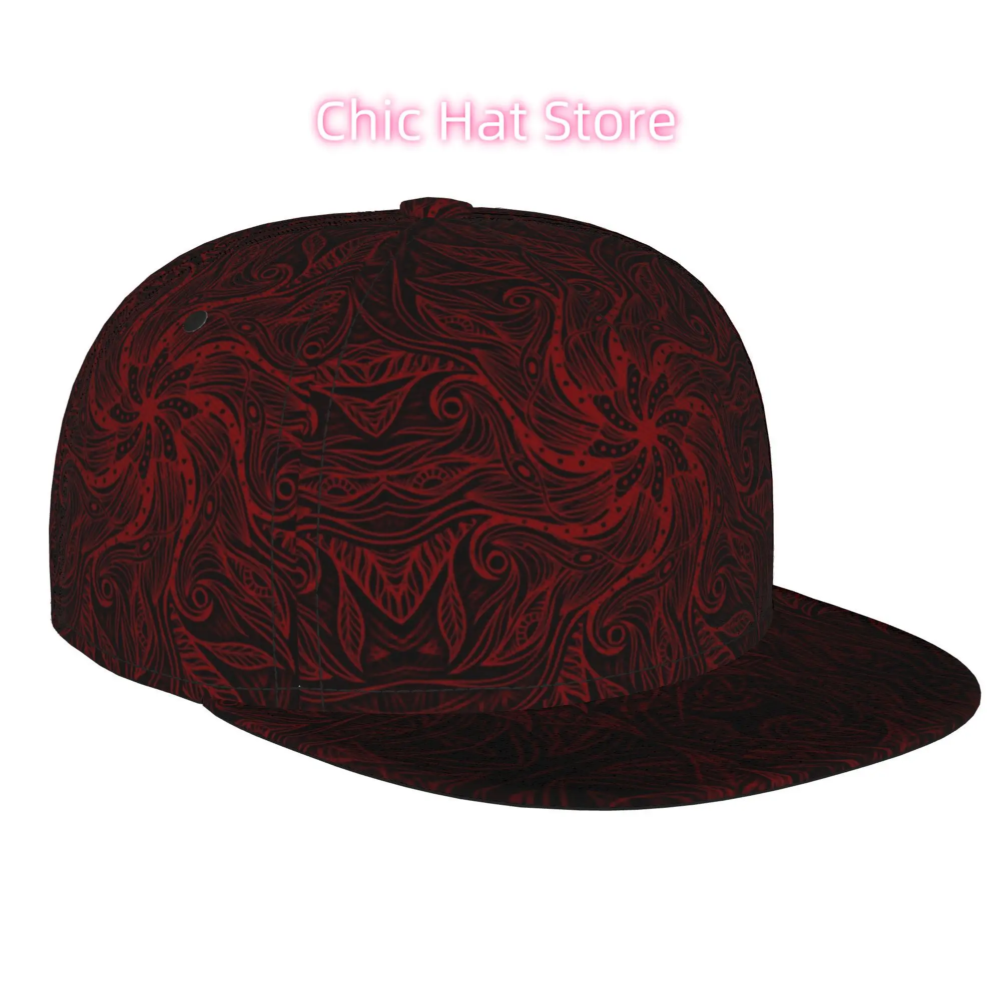 1pc Crimson Tribal Sunburst Fully Printed Hip-Hop Caps, Stylish Flat-Brimmed Baseball Caps, Trucker Caps, Golf Caps Sports Outdo