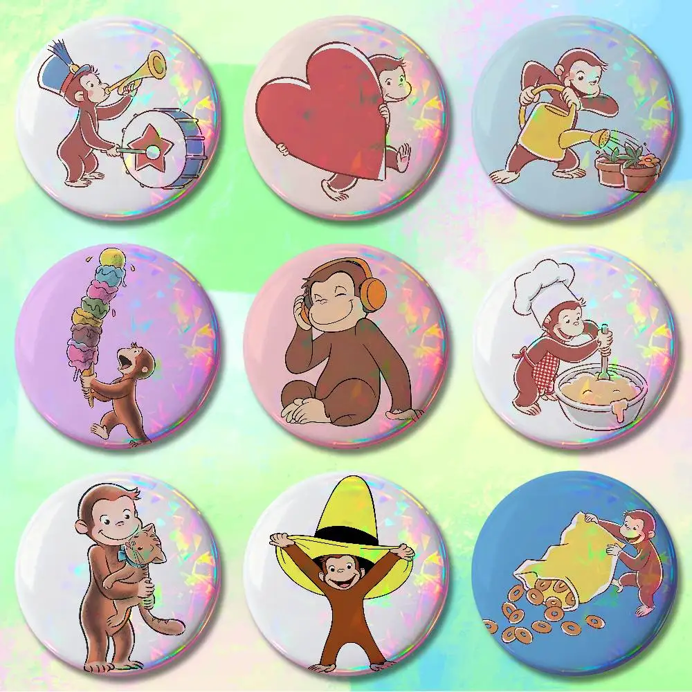 

C-Curious Mokey G-Georges Enamel Pin Tinplate Round Brooch Cosplay Nijigen Otaku Culture Badges 58mm 44mm 32mm 75mm 25mm