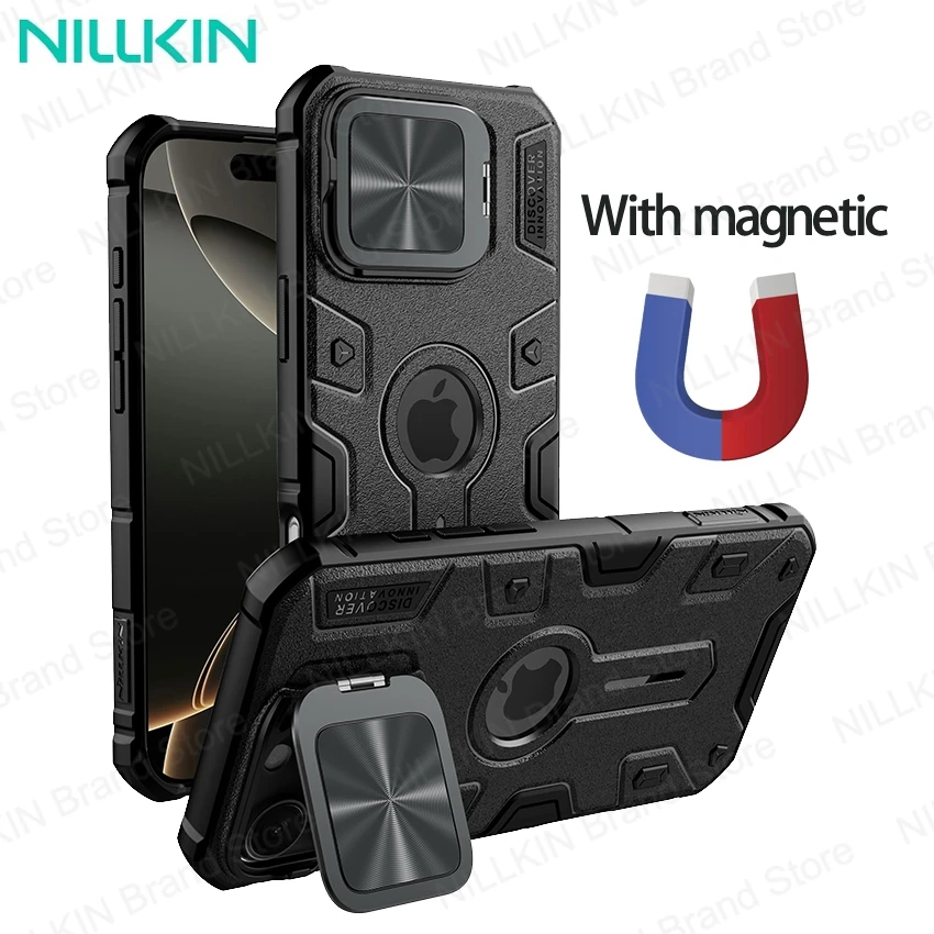 

For iPhone 16 Pro Max MagSafe Case Magnetic Charging NILLKIN Armor Prop Foldable Stand Camera Cover For Apple iPhone16 Pro Max