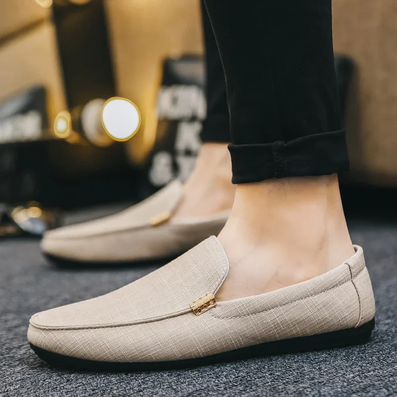 New Men Shoes Hemp Breathable Men Casual Shoes Driving Men Soft Comfortable Loafers Brand Fashion Half Slippers Flats 2024