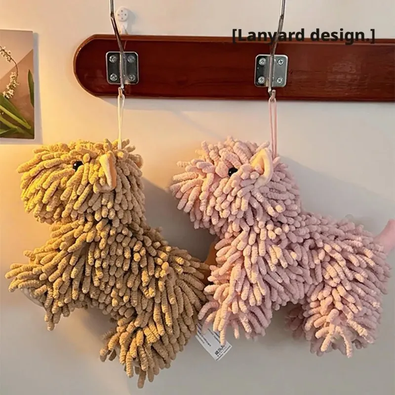 1pc Cute Cartoon Puppy Hand Towel for Kitchen and Bathroom Wall Mounted Hanging Fluffy Chenille Towel Absorbent Handball Towels