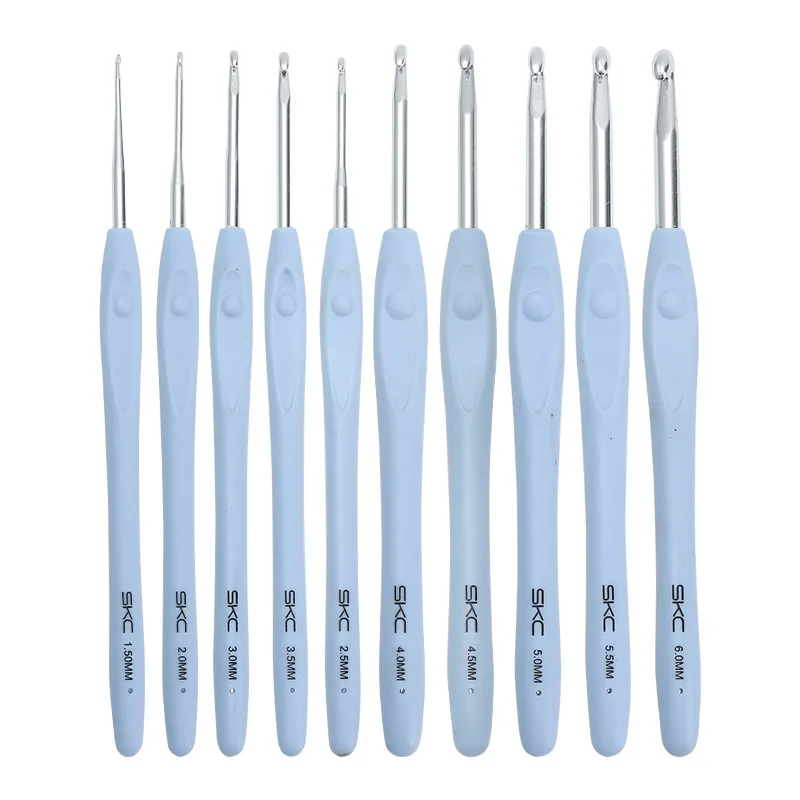 

1pcs Blue Sweater Needle Tool Crochet TPR Soft Handle Aluminum Crochet Rubber Handle Crochet Hand DIY Knitting Tools