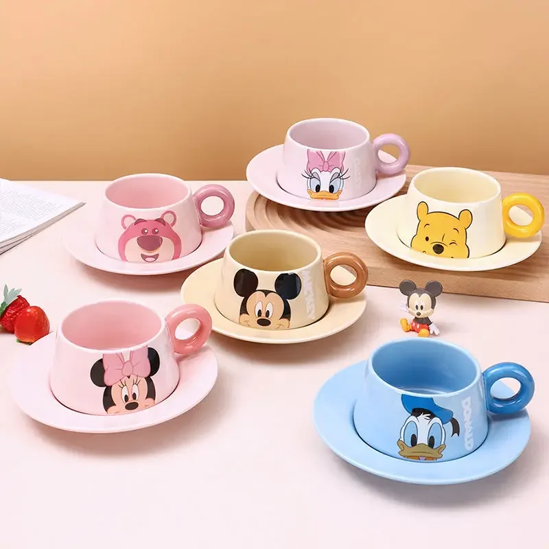 Disney Donald Duck Minnie Mickey  Daisy cute creative personalized cartoon pattern new home ceramic coffee cup and saucer set