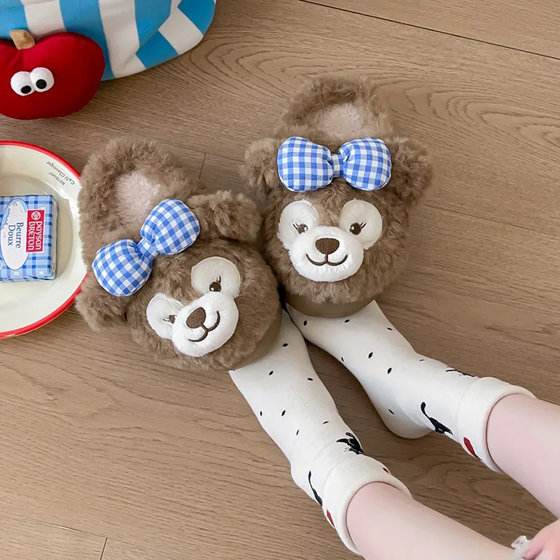 

Детские тапочки, пушистая зимняя обувь с героями мультфильмов для девочек, нескользящие домашние тапочки на толстой подошве, теплые дизайнерские белые, коричневые, размер 36-41