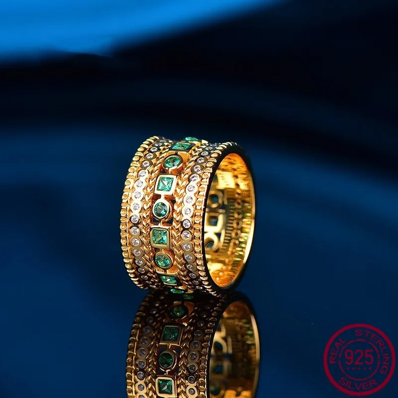 

New S925 pure silver square green diamond ring with high carbon diamond ring, European and American wedding jewelry