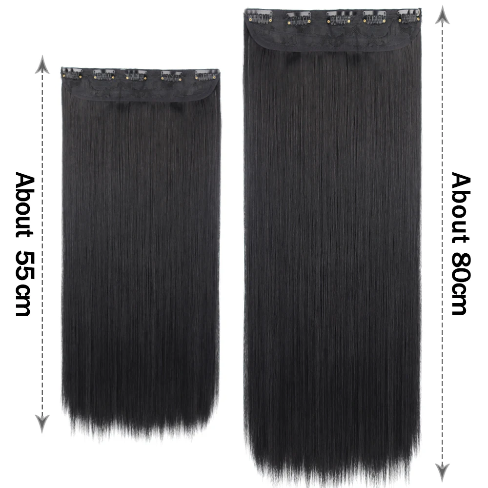 Lange Gerade 5 Clip In Haar Extensions Synthetische 80cm Hitze Beständig Faser Haarteil Schwarz Braun Natürliche Haar Für Frauen