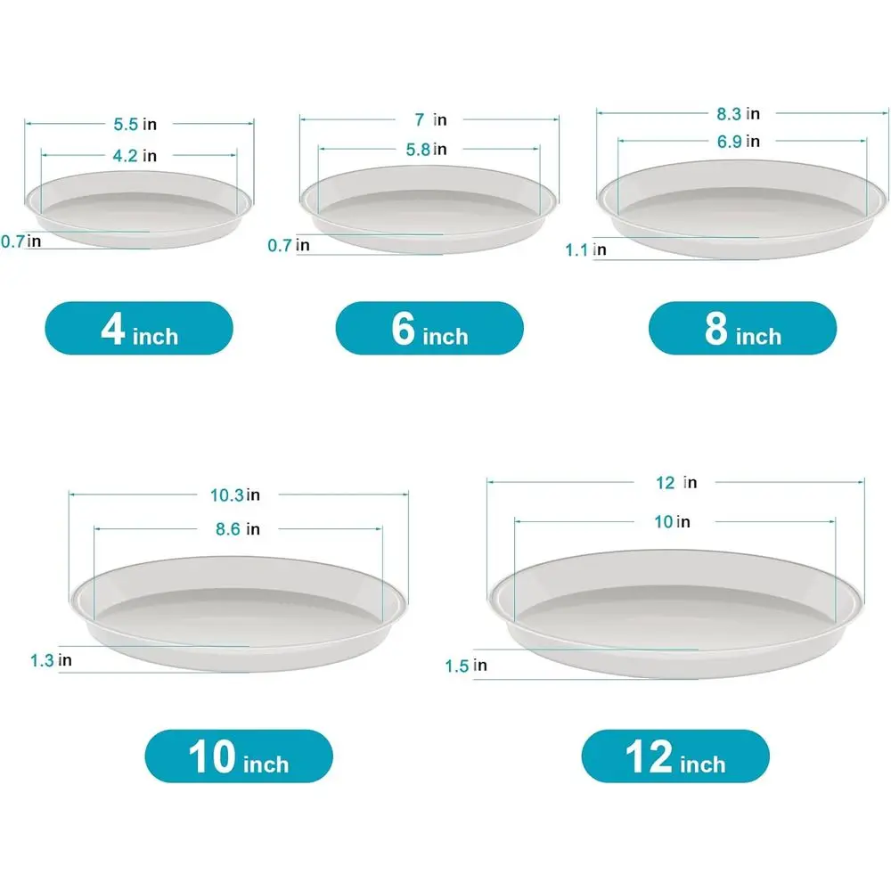 6 Pack 12 Inch Round Plastic Plant Saucer, 11-13 Diameter, Black