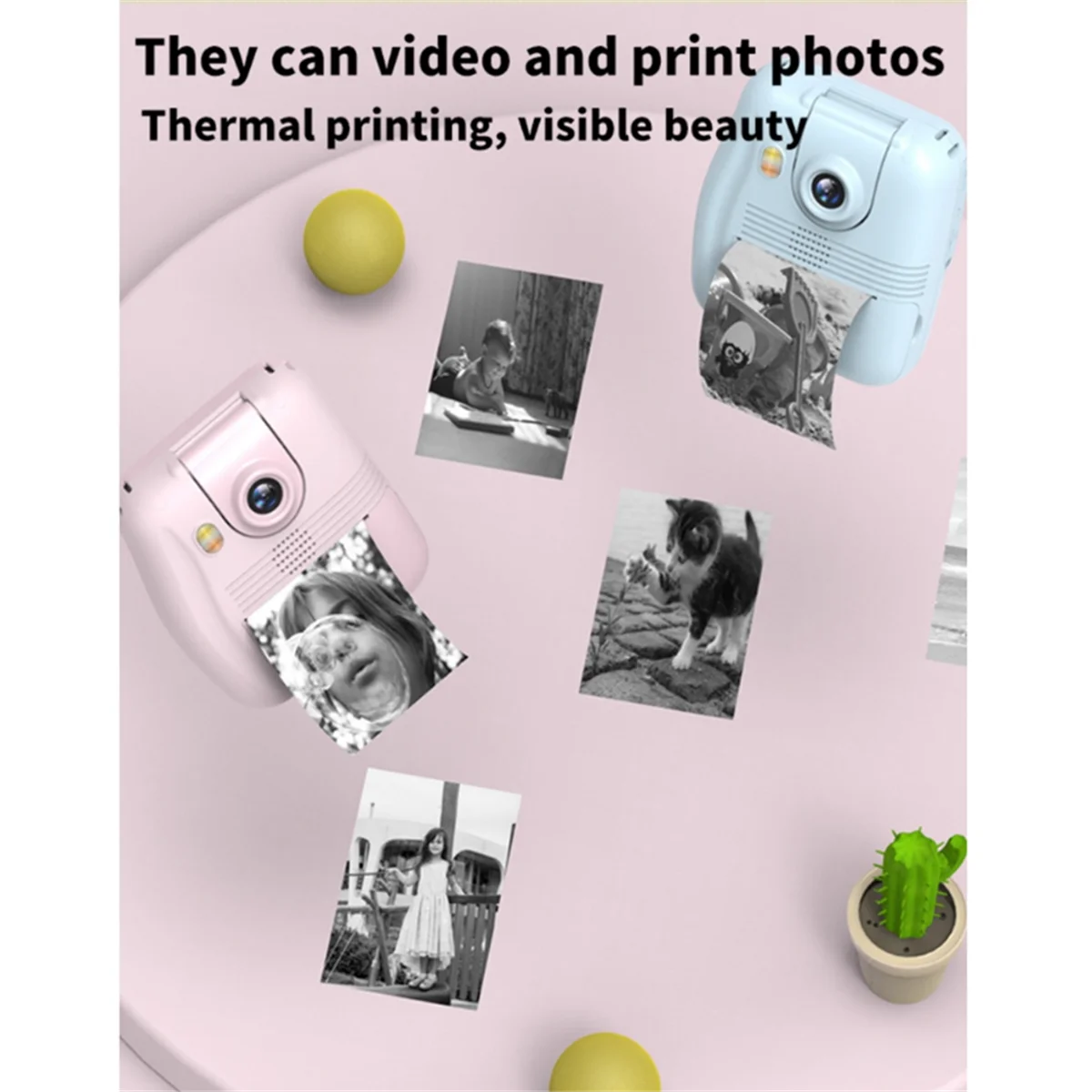 AA98 Flip Lens Kids Portable Printer Thermal Paper Stickers Paper Mini Printers Multi-Function Digital Small SLR Pink