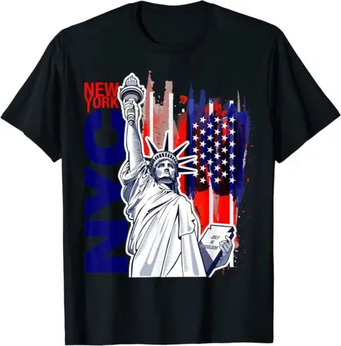 New York City Statue Of Liberty With USA Flag Best T-Shirt S-3XL