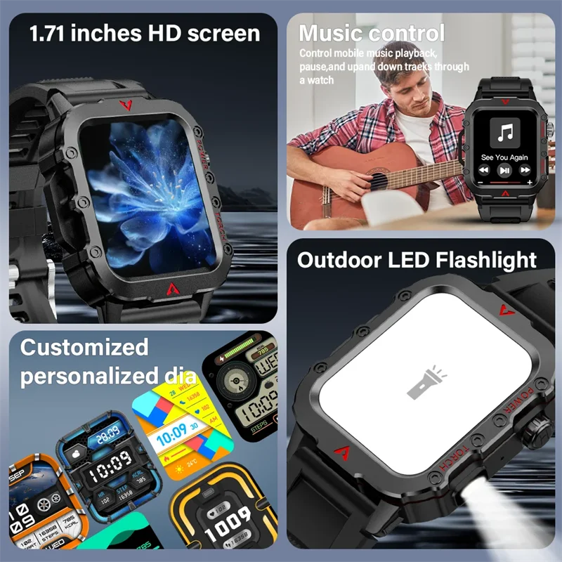 2025 스포츠 스마트 시계 1.71 "남성 여성을위한 건강 Smartwatch 혈액 산소 BT 말하는 시계 Iphone 16 Xiaomi Huawei Sony