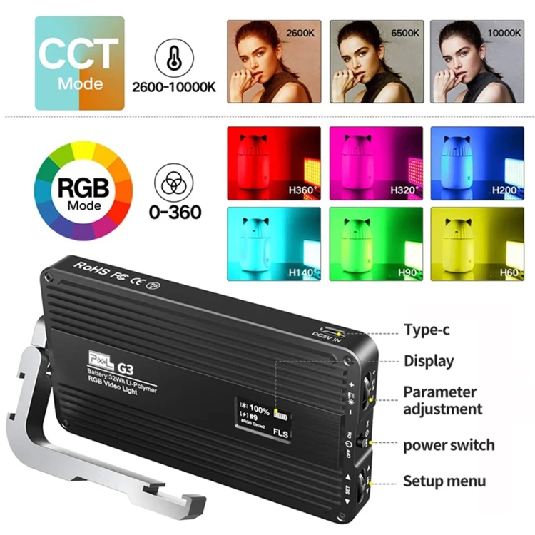 Pixel G3 Flat Panel RGB Fill Light Handheld Photography Dimmable Desktop Mini Pocket Lamp Photography Lighting view 3