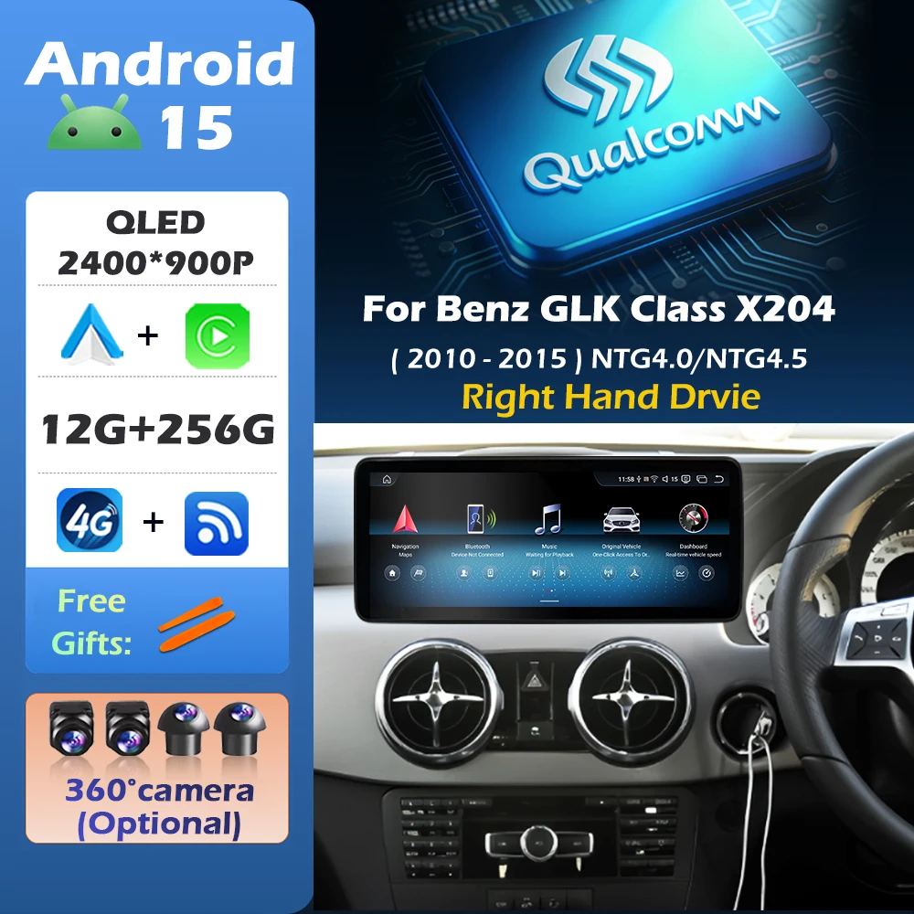 Android 16 Wireless Carplay Right Hand Drive for Mercedes-Benz GLK X204 2010 - 2015 Car Radio Video DSP Stereo GPS 4G WiFi QLED