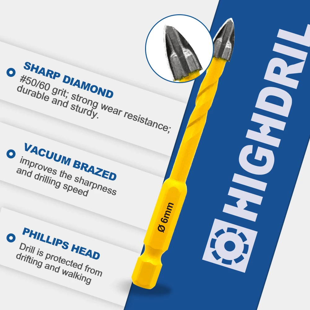 HIGHDRIL Trockendiamant-Bohrer-Set 6-14mm für Fliesen, Marmor, Granit, Keramik, Lochsäge mit Schnellwechsel-Schaftkernbohrer – Detail 7